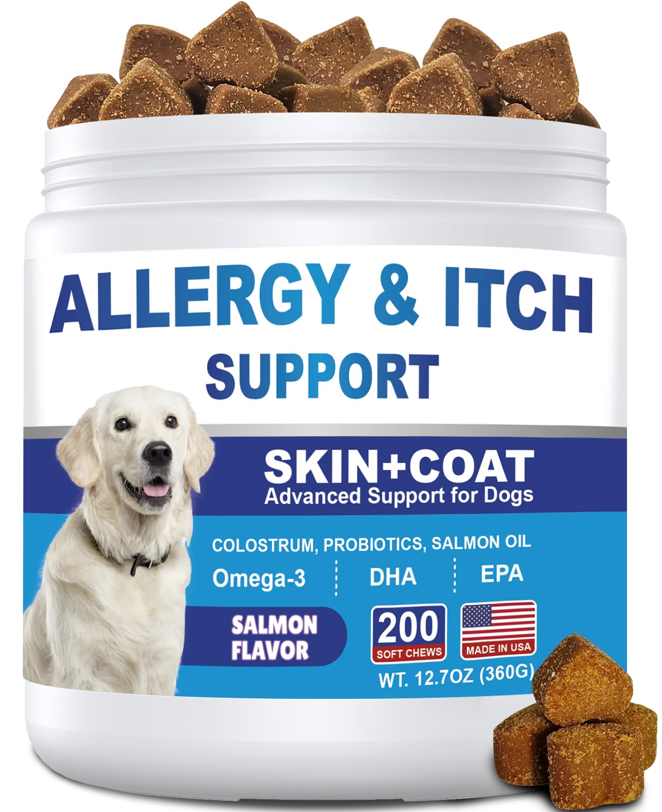 ColEaze Dog Allergy Chews bottle for quick itch relief and immune support.