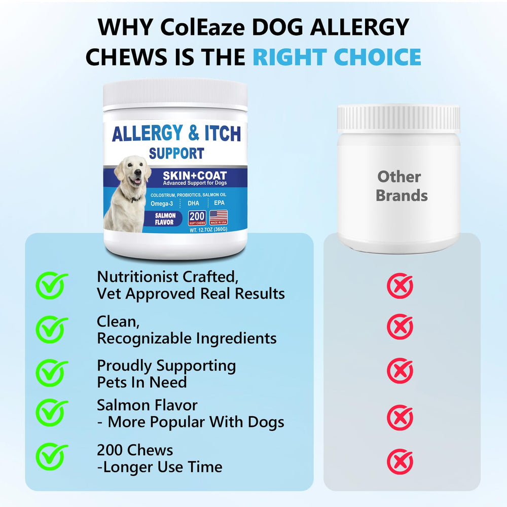 ColEaze Dog Allergy Chews helping a calm, comfortable dog after meals.