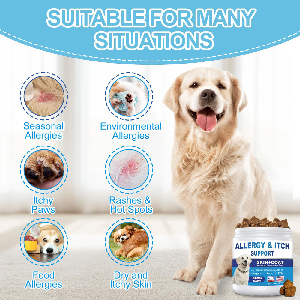 ColEaze Dog Allergy Chews paws close-up promoting coat health.