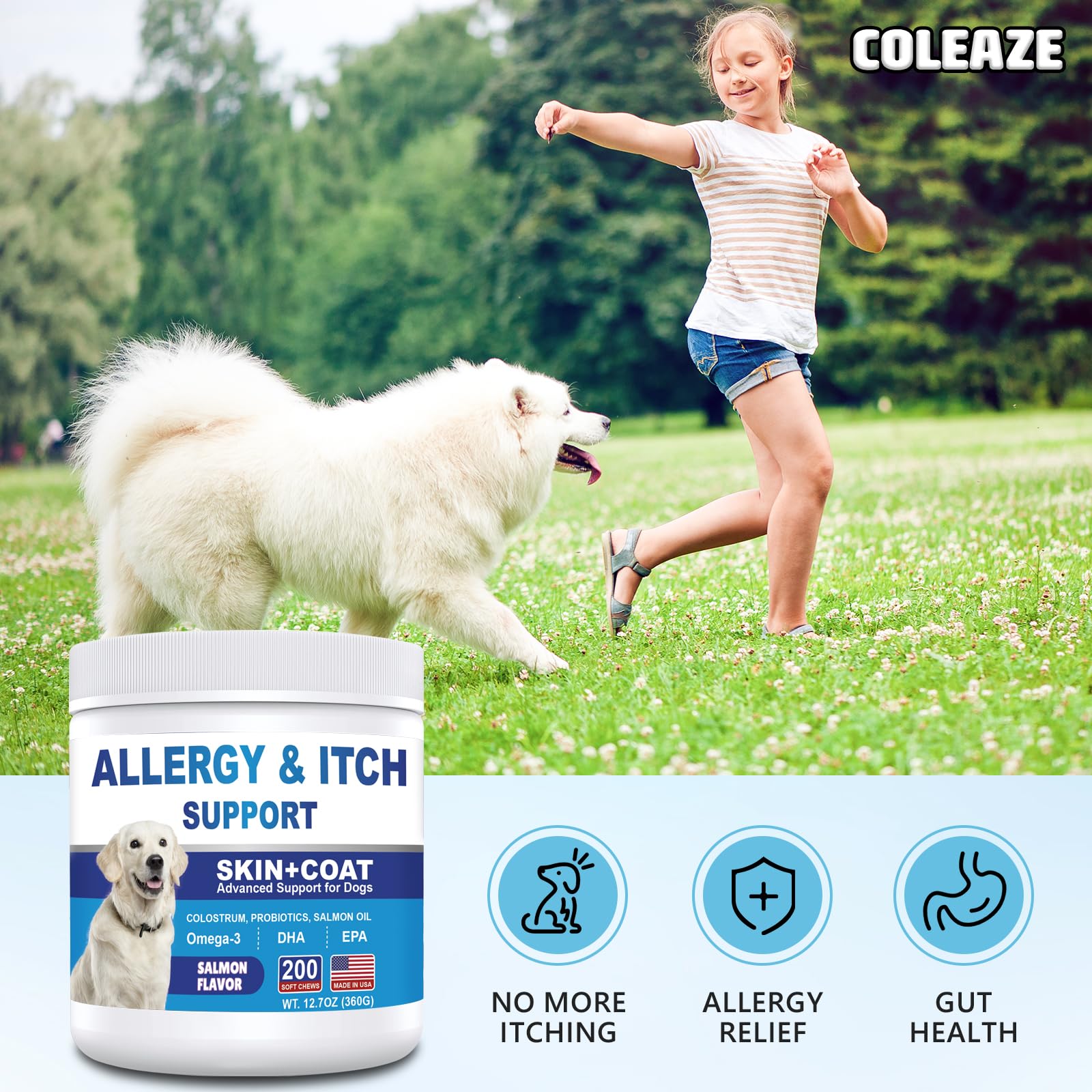 ColEaze Dog Allergy Chews vet-formulation text on package.