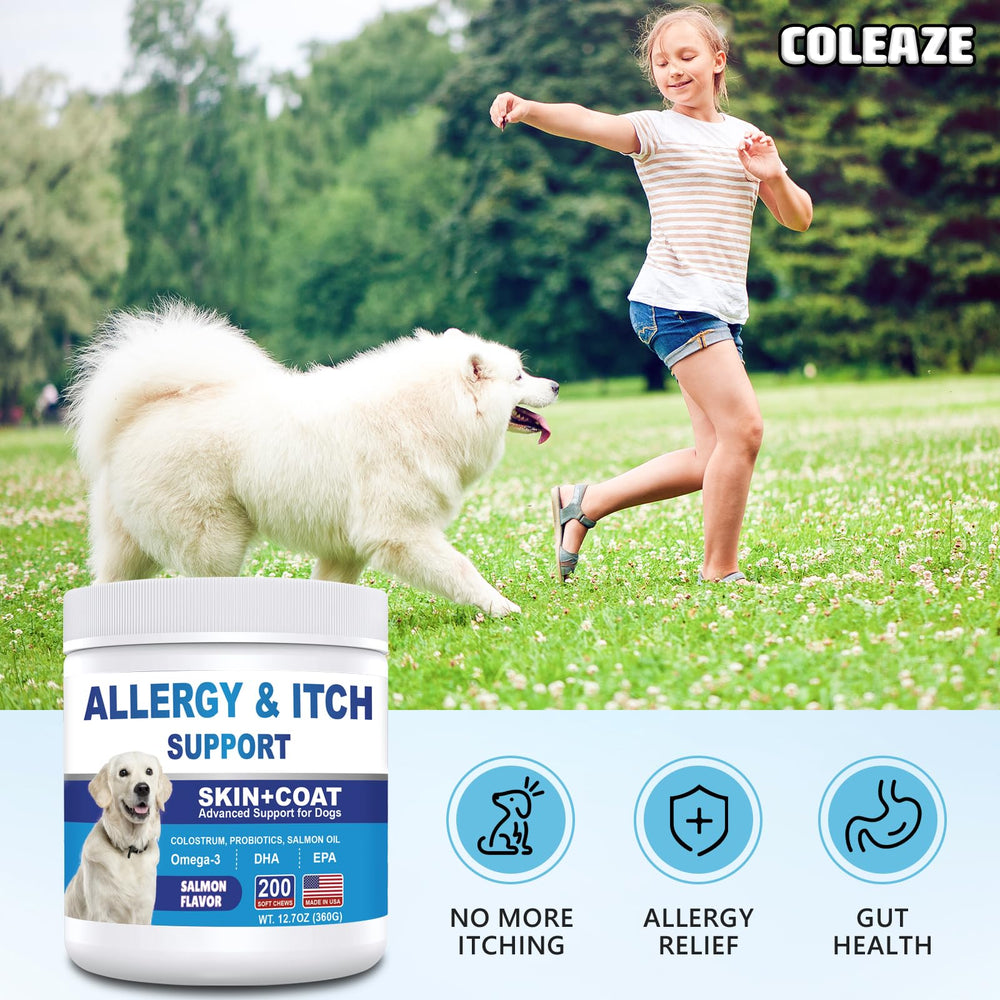 ColEaze Dog Allergy Chews vet-formulation text on package.