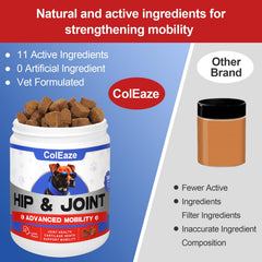 Coleaze dog joint chews close-up on packaging highlighting all-life-stages use.