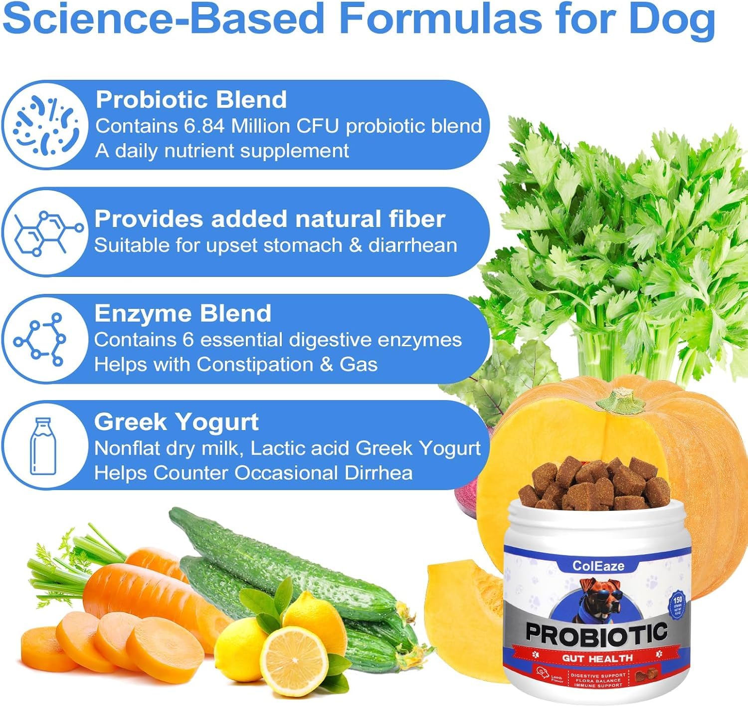 ColEaze lamb-flavor probiotic chews close-up highlighting tasty easy feeding