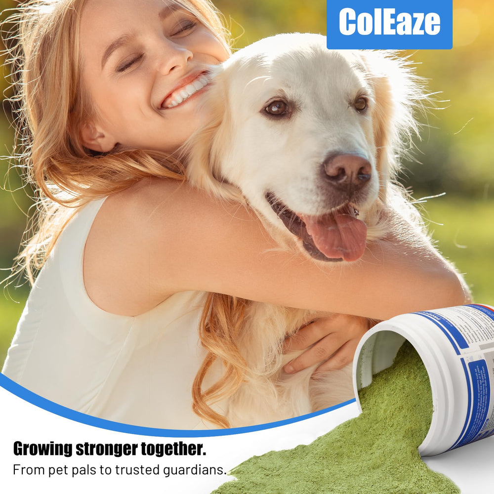 Coleaze dog teeth powder packaging closeup highlights natural herbal formula.