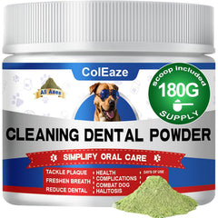 Coleaze dog teeth powder tub ready for simple, daily oral care at home.
