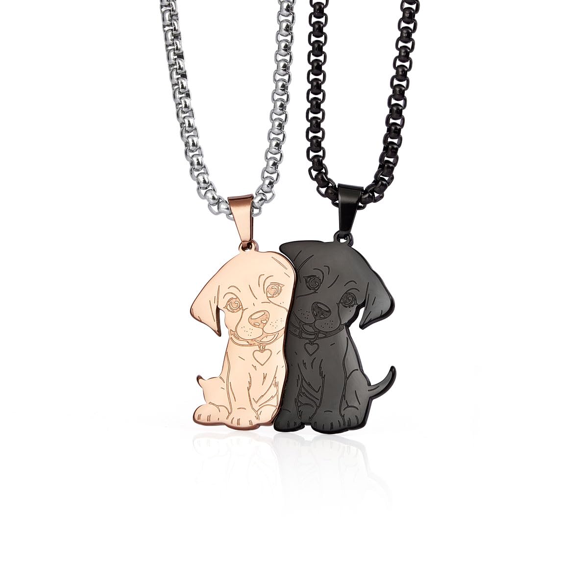 Colentine dog couples necklace rose gold pendant—durable rose-gold finish for daily wear.