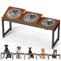 Colewin iron-frame stand with three stainless steel bowls for feeding.