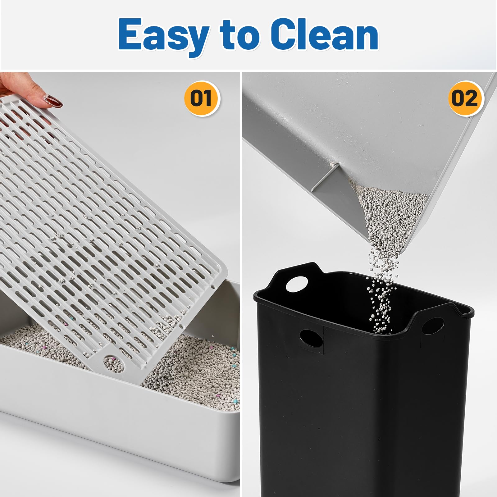 Colewin litter box step base with lid-open pour for quick cleaning.