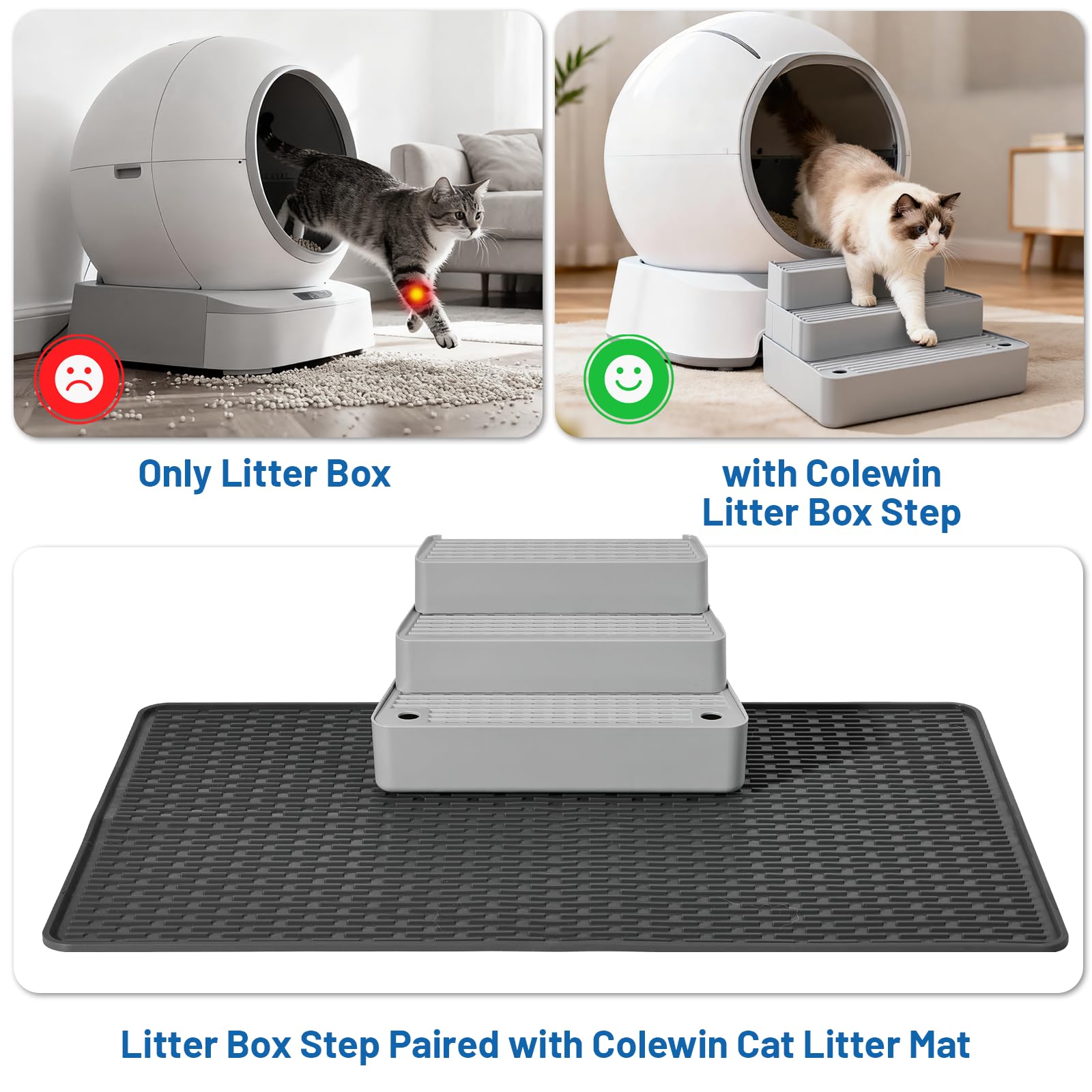 Colewin compatible with litter mats for cleaner, easier cleanup.