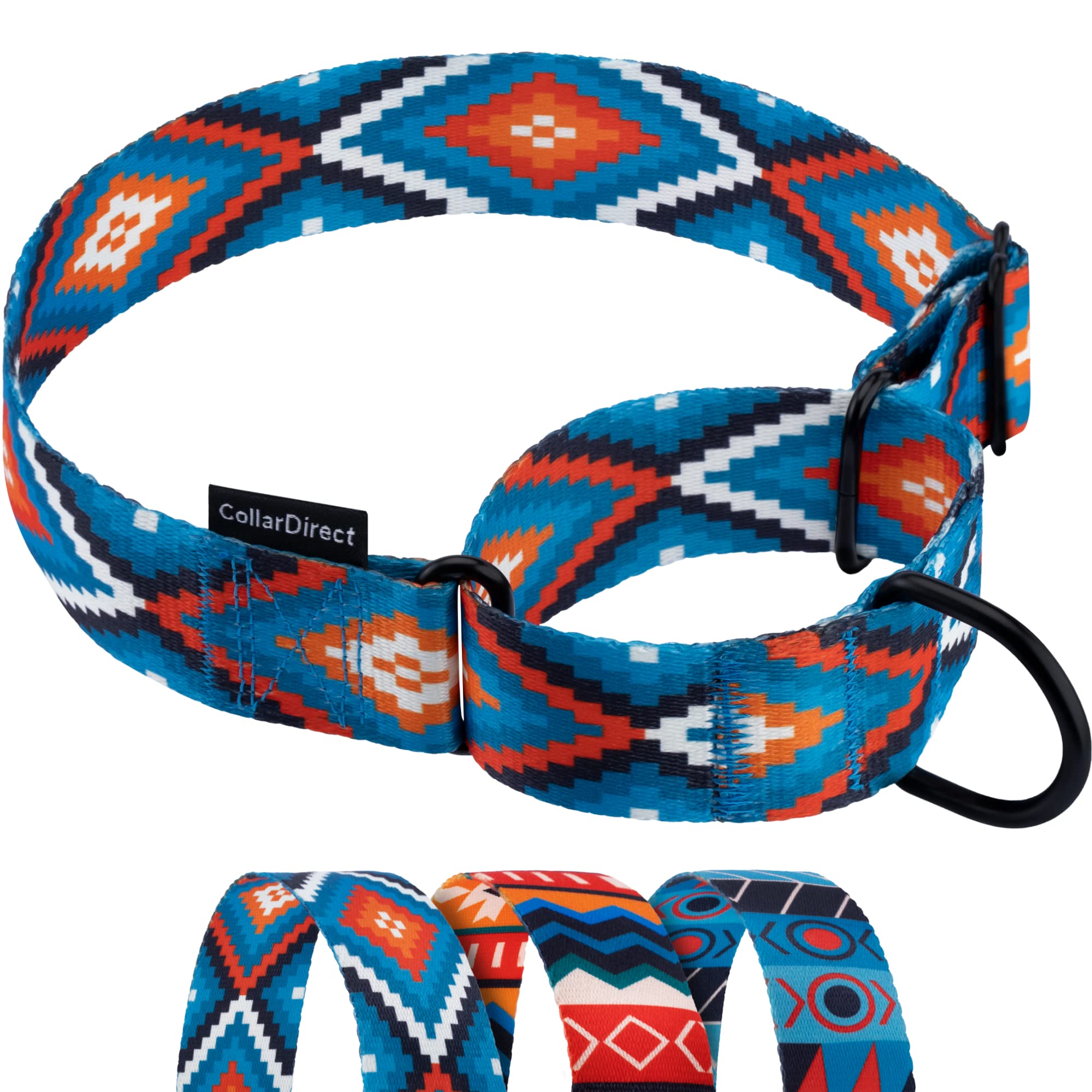 CollarDirect Aztec Martingale Collar blue tribal pattern aids gentle training on dogs