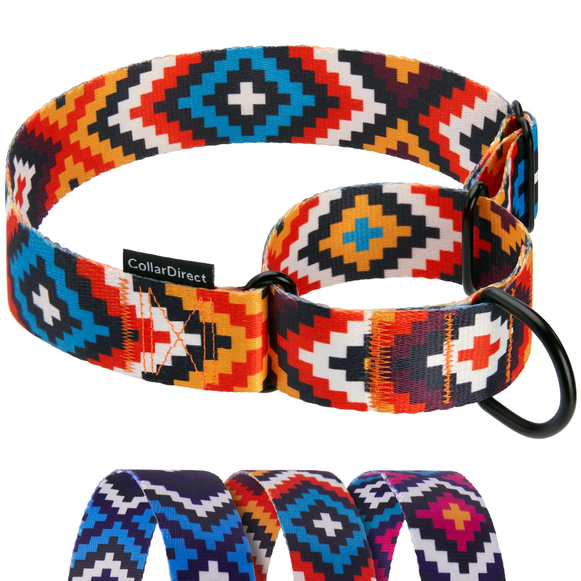 CollarDirect Aztec martingale collar closeup reveals durable nylon texture for comfort.