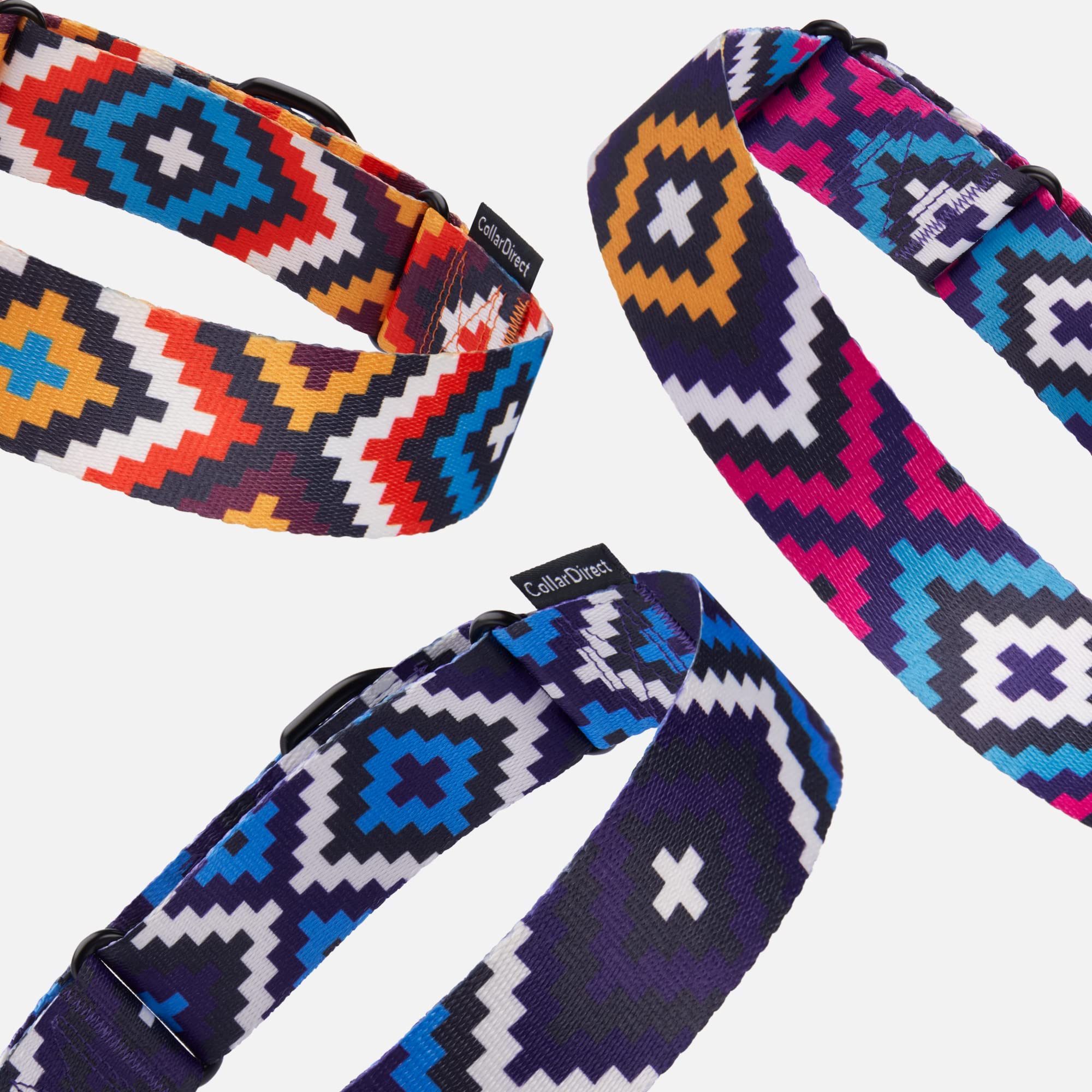 CollarDirect Aztec Martingale dog collar colorful pattern showcases easy-to-clean design.