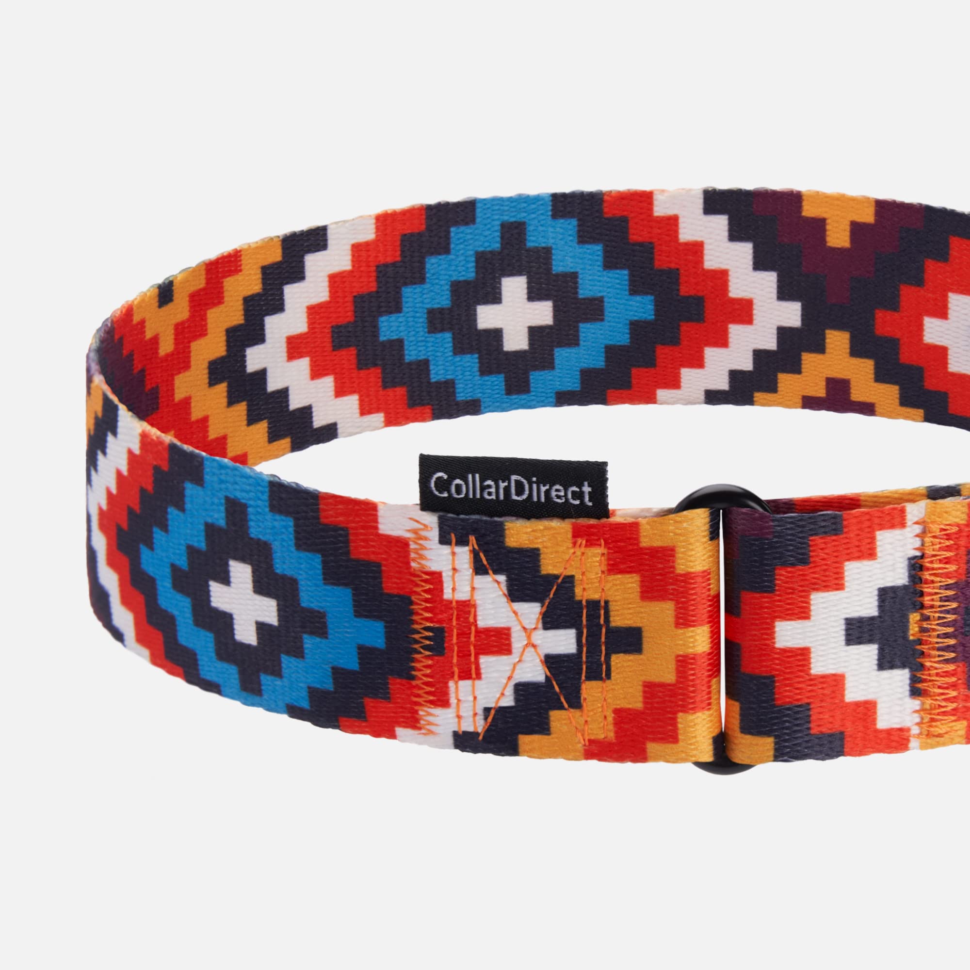 CollarDirect Aztec Pattern dog collar side profile emphasizes vibrant colors that resist fading.