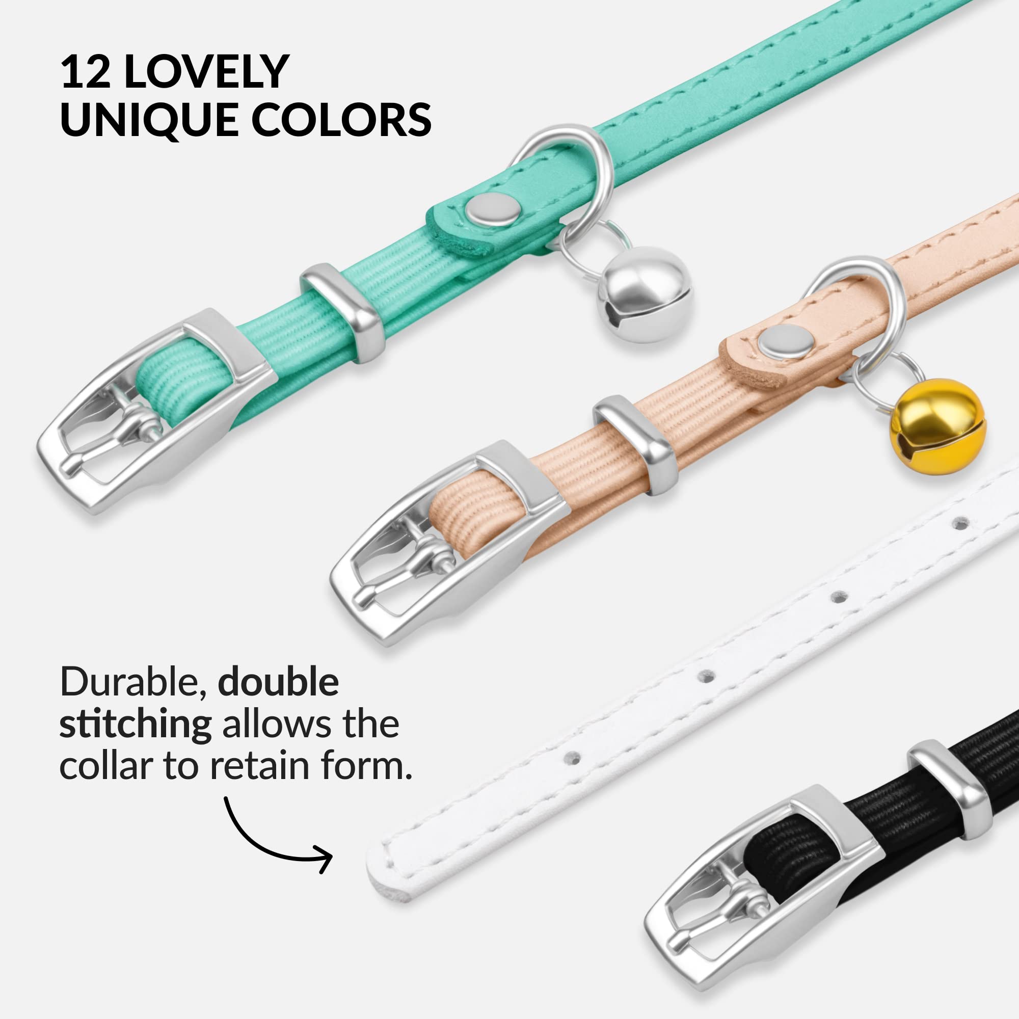 Bright bell detail on CollarDirect leather cat collar helps locate your cat.