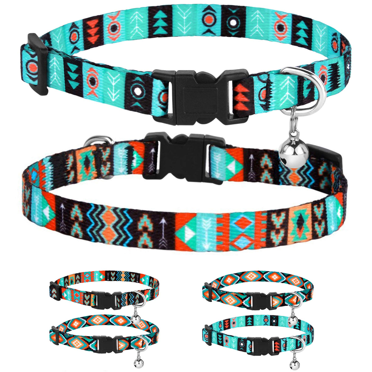 CollarDirect breakaway collar with bell in tribal aztec print helps locate your cat.