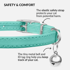 CollarDirect cat collar with elastic safety strap for quick release if snagged.