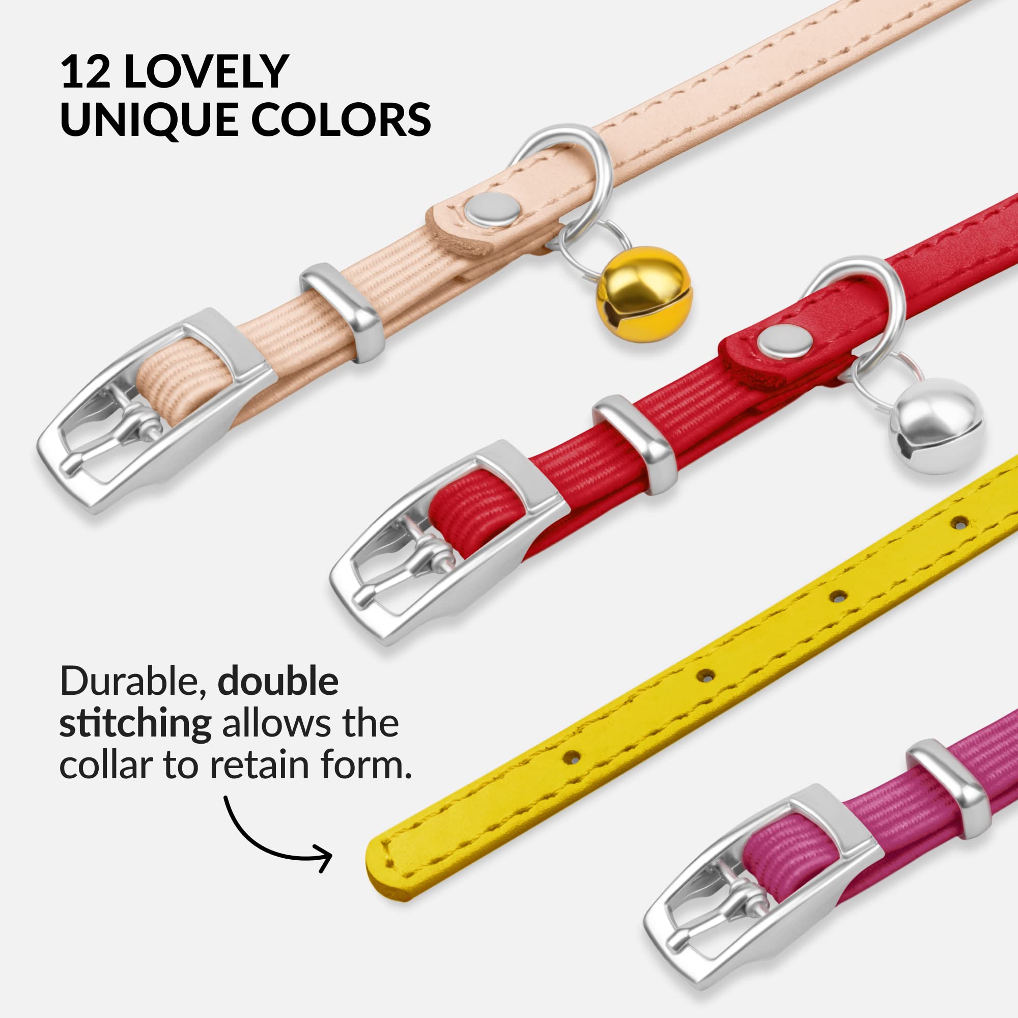 Collardirect leather cat collar measuring-guide illustrates correct sizing for comfort.
