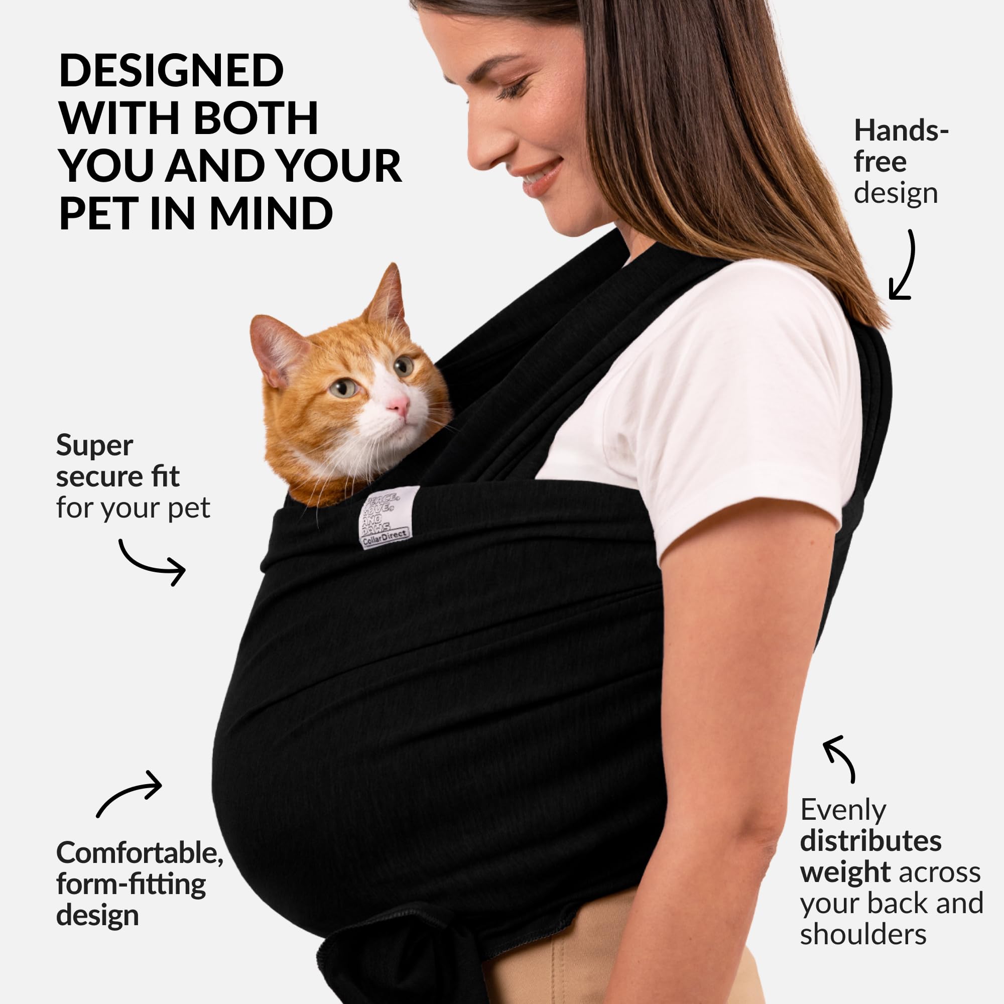 CollarDirect cat sling usage image highlights stress relief during outings