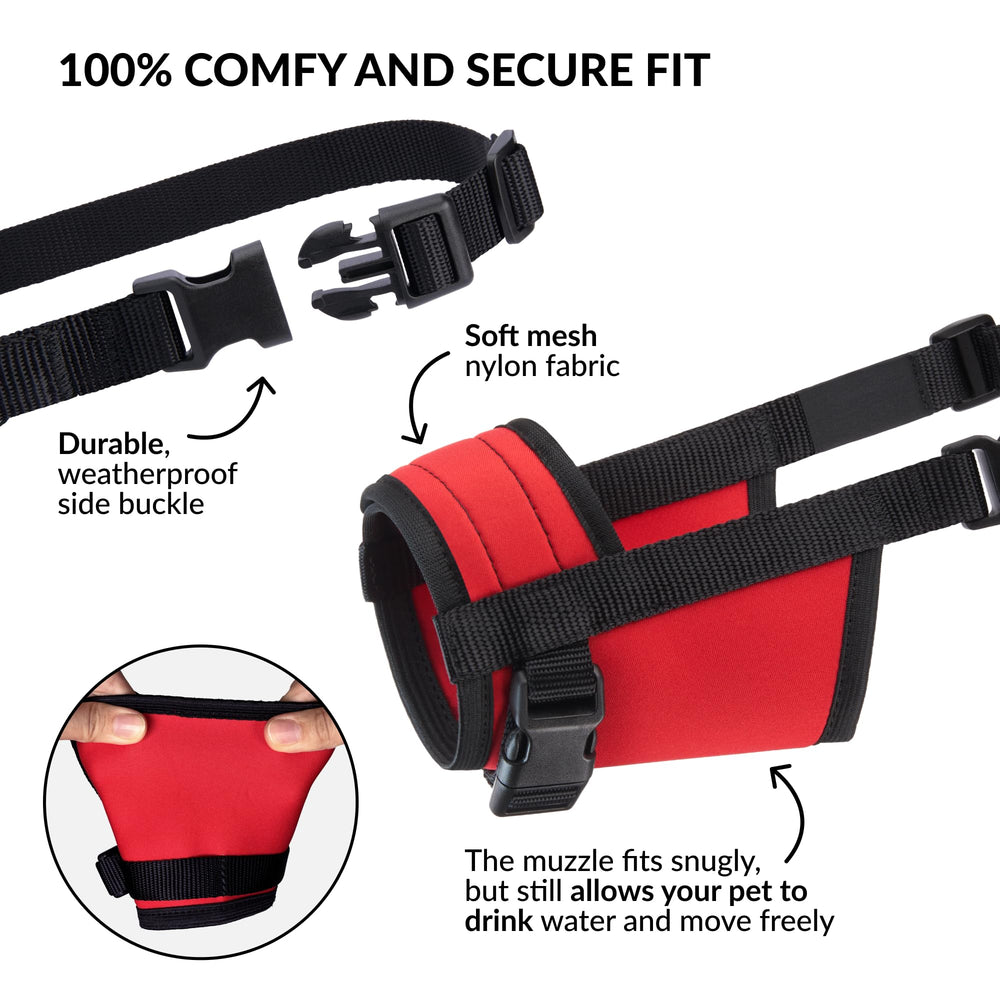 CollarDirect tribal-pattern red muzzle for stylish, safe walks.