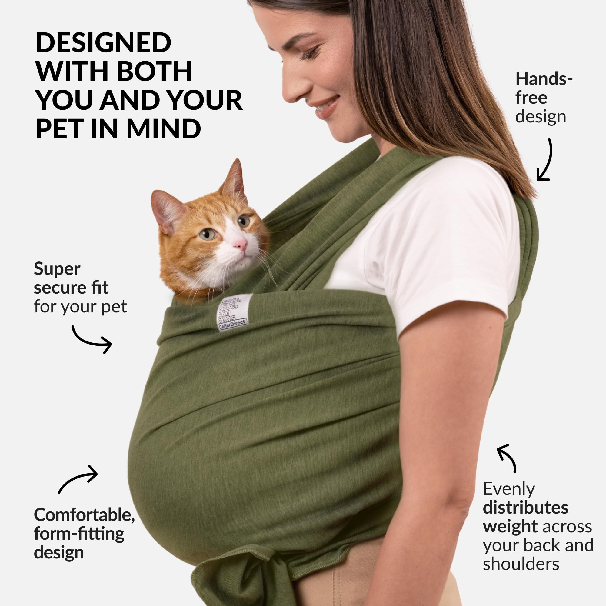 CollarDirect dog sling carrier secure fit demonstrates snug support during short trips.