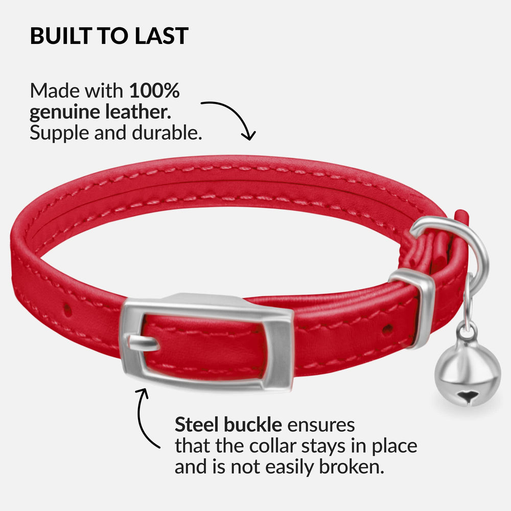 CollarDirect leather cat collar elastic strap—closeup highlights easy-release safety.