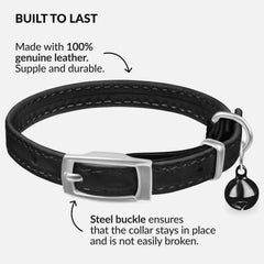 CollarDirect leather cat collar with elastic safety strap for snag-free use