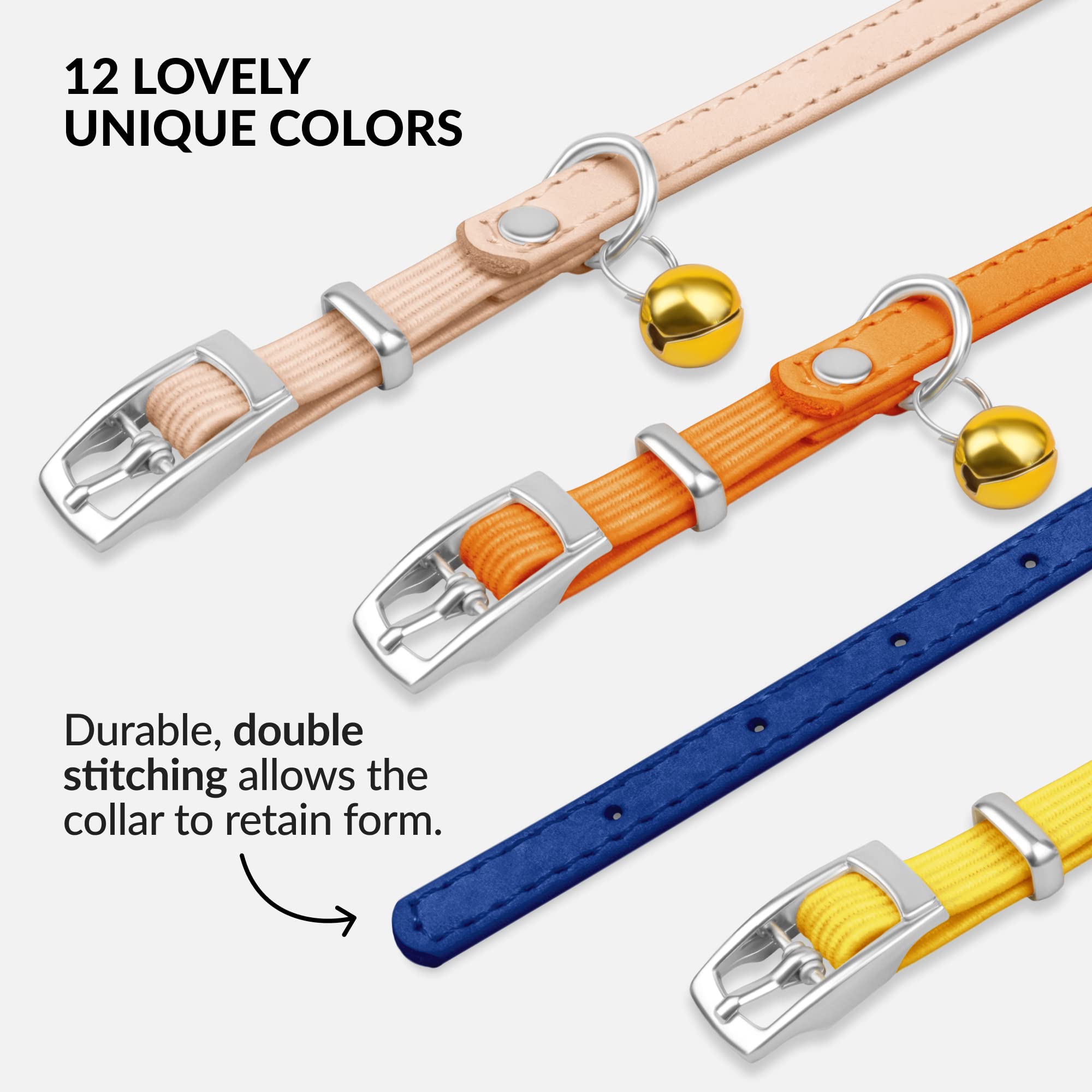 CollarDirect leather cat collar in lime green with bell makes the kitten easy to spot indoors.