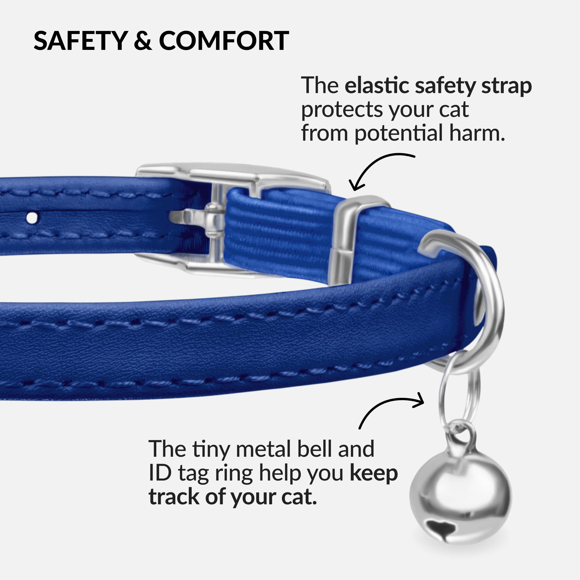 CollarDirect leather cat collar in red with bell improves quick location during play.