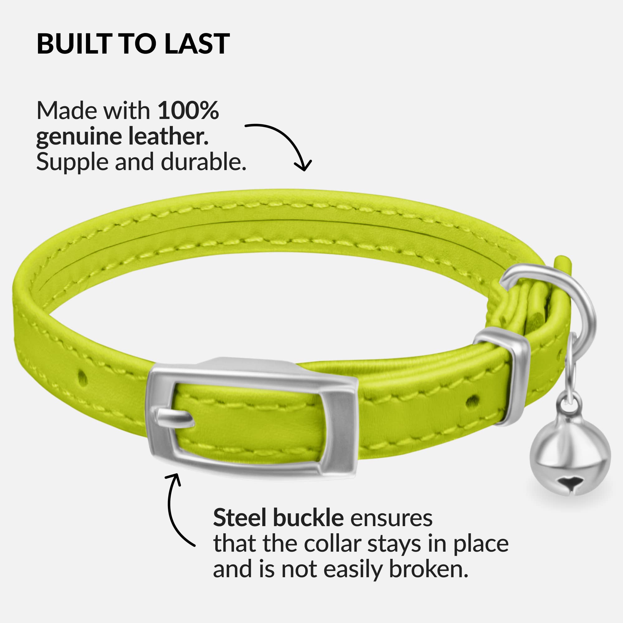 CollarDirect lime green leather cat collar for high visibility