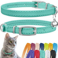 CollarDirect leather cat collar mint green bell closeup for visibility