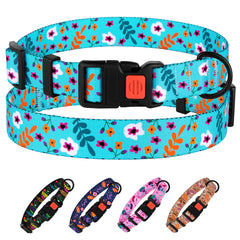 CollarDirect nylon dog collar floral Aquamarine 12-16 inch front view for durable daily wear