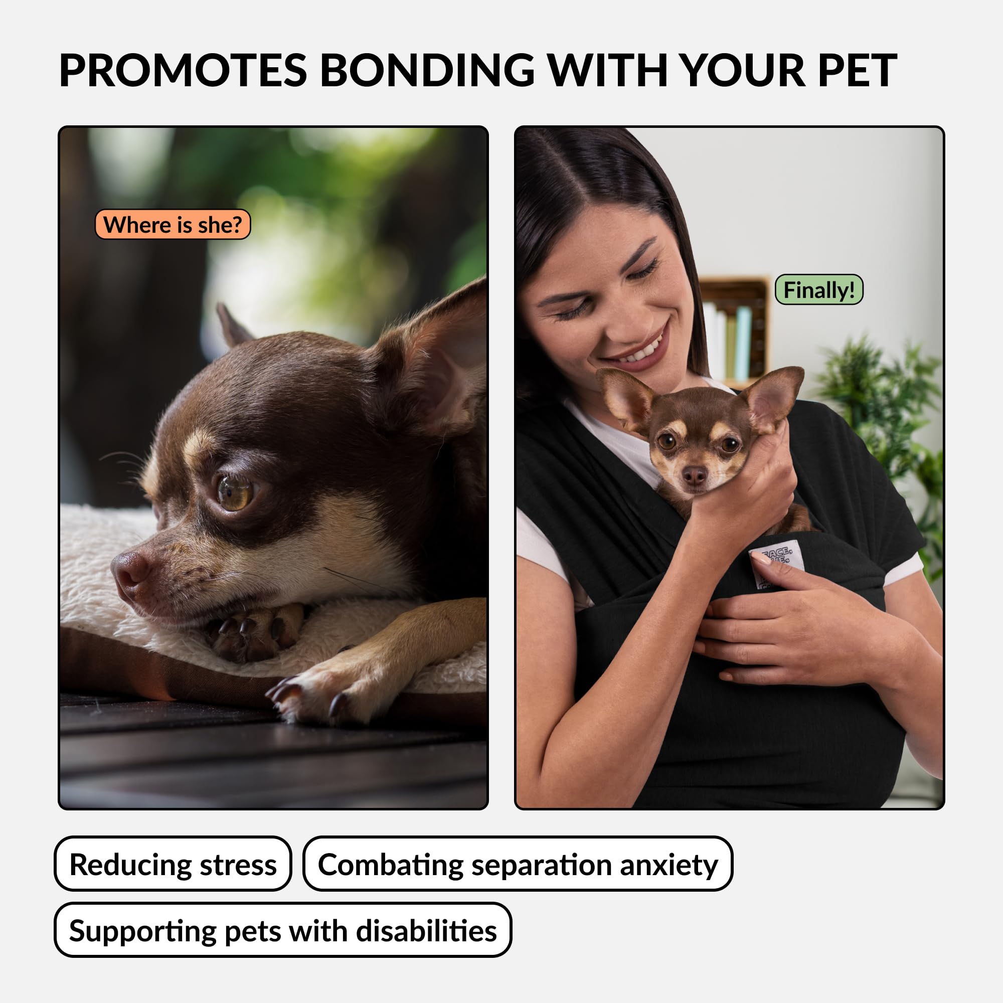 CollarDirect pet sling worn during activity demonstrates hands free mobility