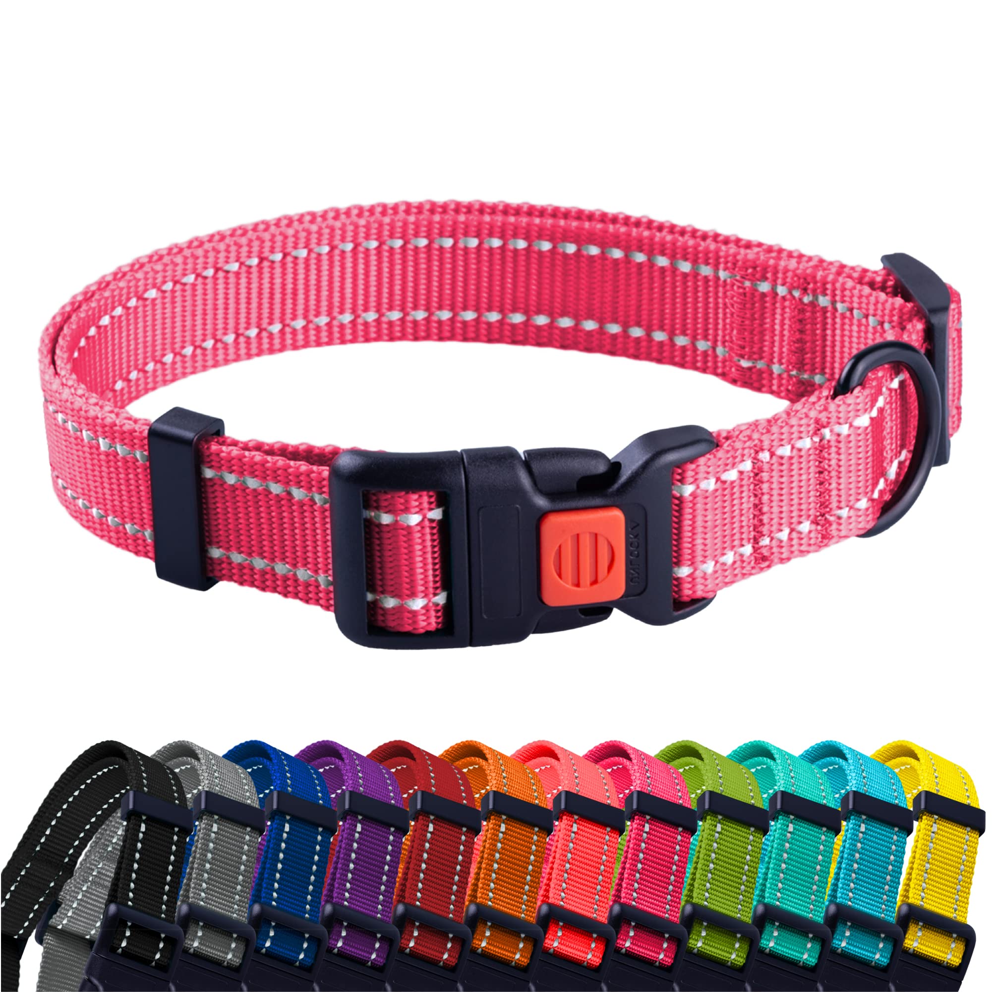 CollarDirect reflective dog collar pink 12-16 inch boosts night visibility for safer strolls.