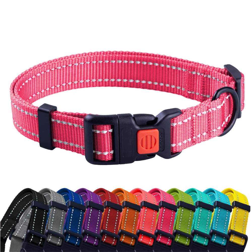 CollarDirect reflective dog collar pink 12-16 inch boosts night visibility for safer strolls.