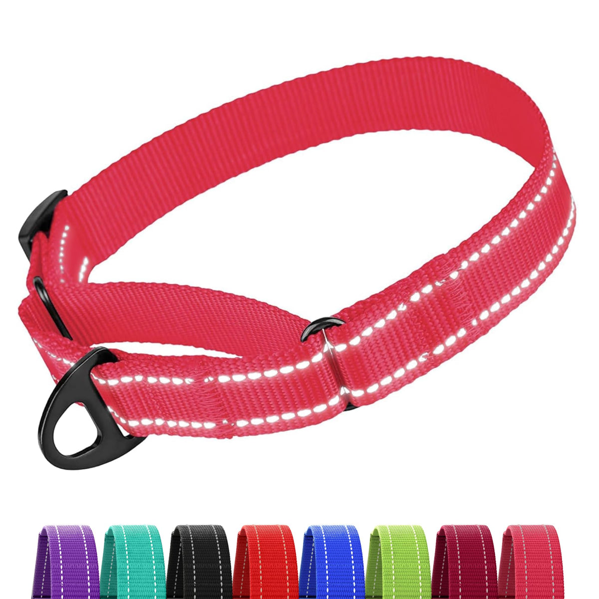 CollarDirect Reflective Martingale Collar pink improves nighttime visibility during walks.