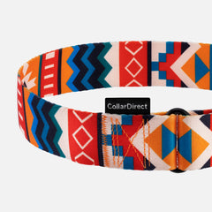 CollarDirect Sunny Tidal nylon closeup reveals fade-resistant vibrant tribal colors.