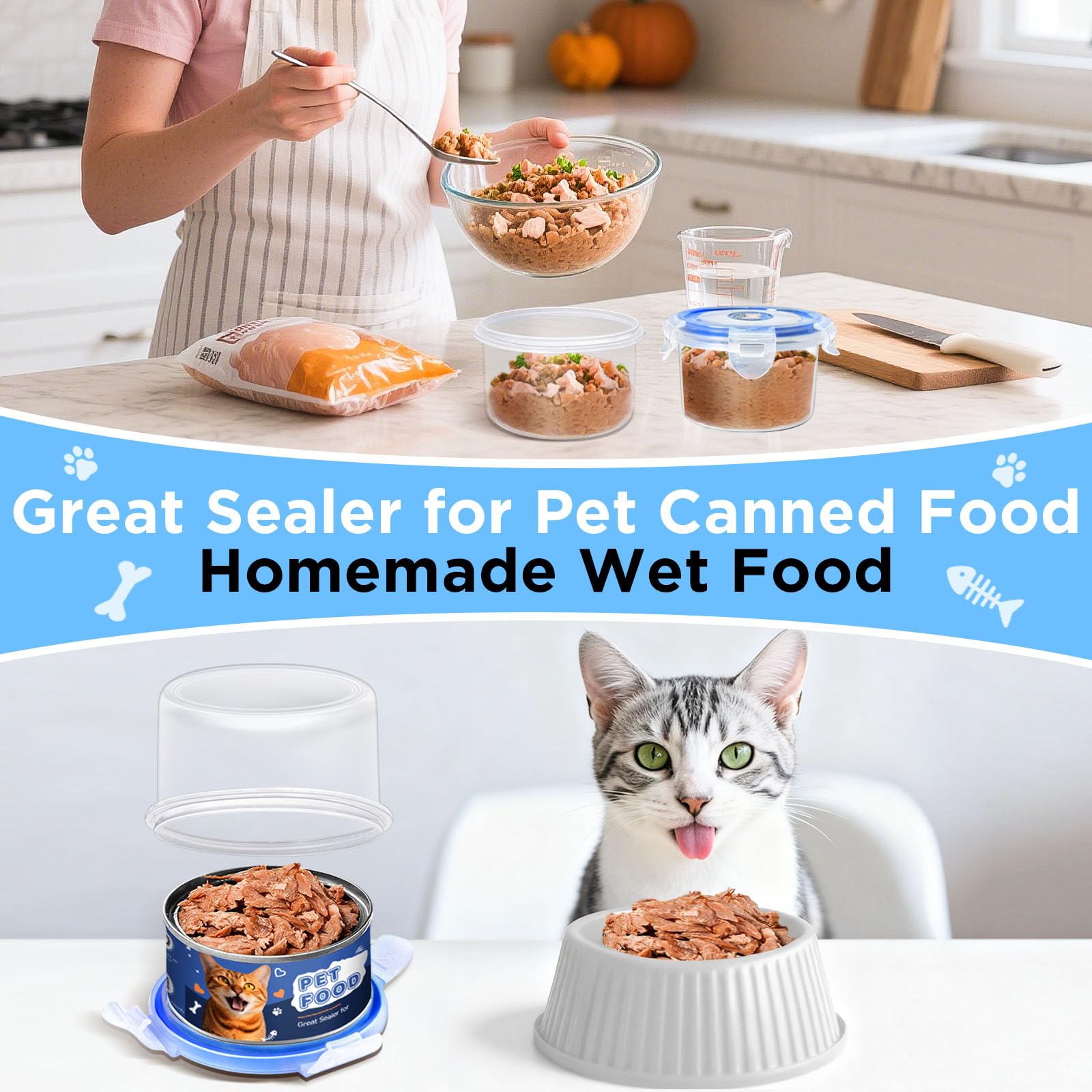 CollectHall airtight lid preserves cat food and minimizes fridge odor