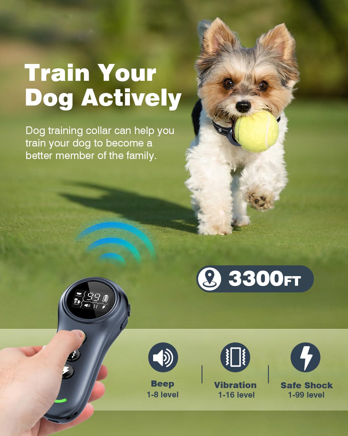 Colofrog training functions: beep, vibration, safe shock