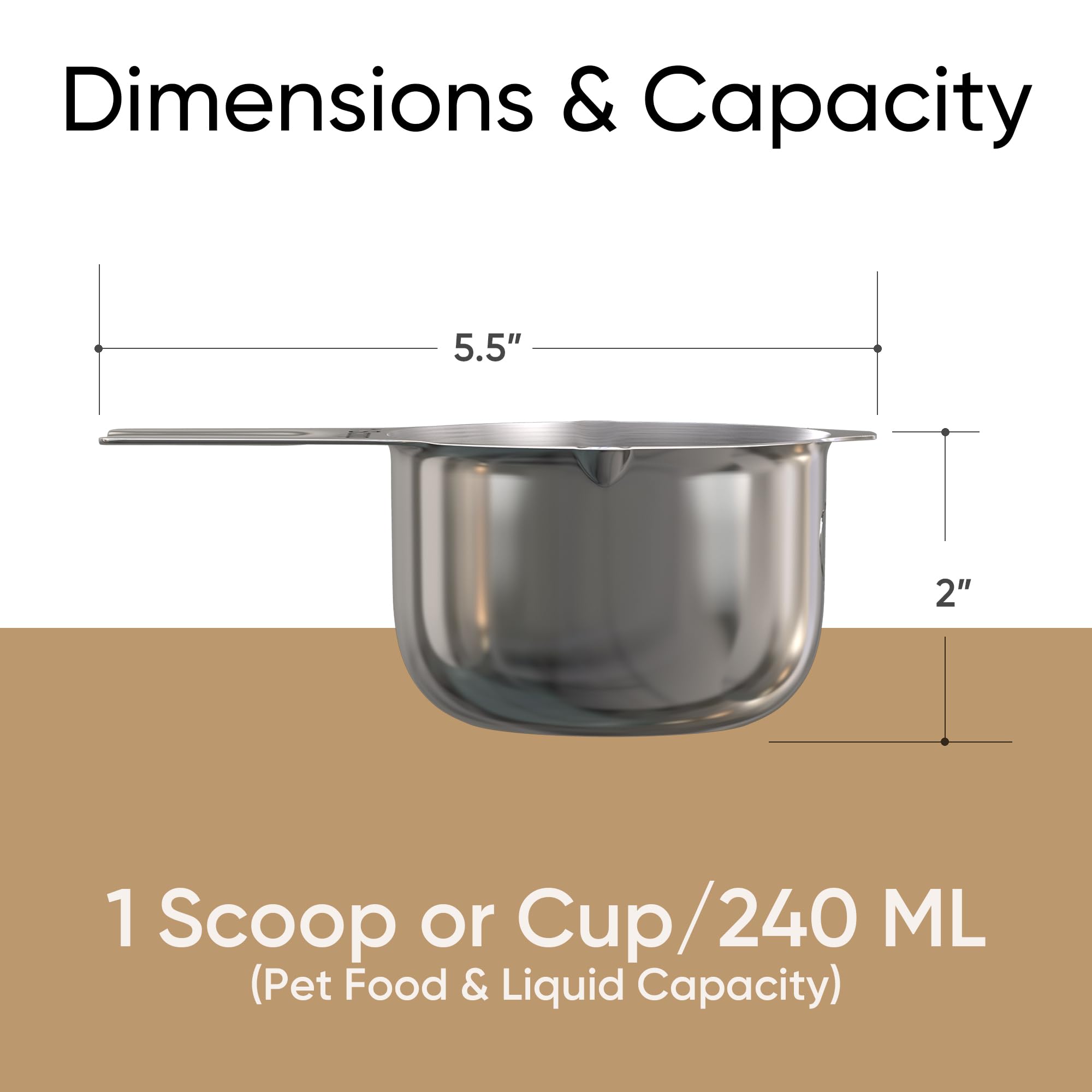 Color Up stainless steel dog food scoop shows rust-resistant, durable metal for daily use.