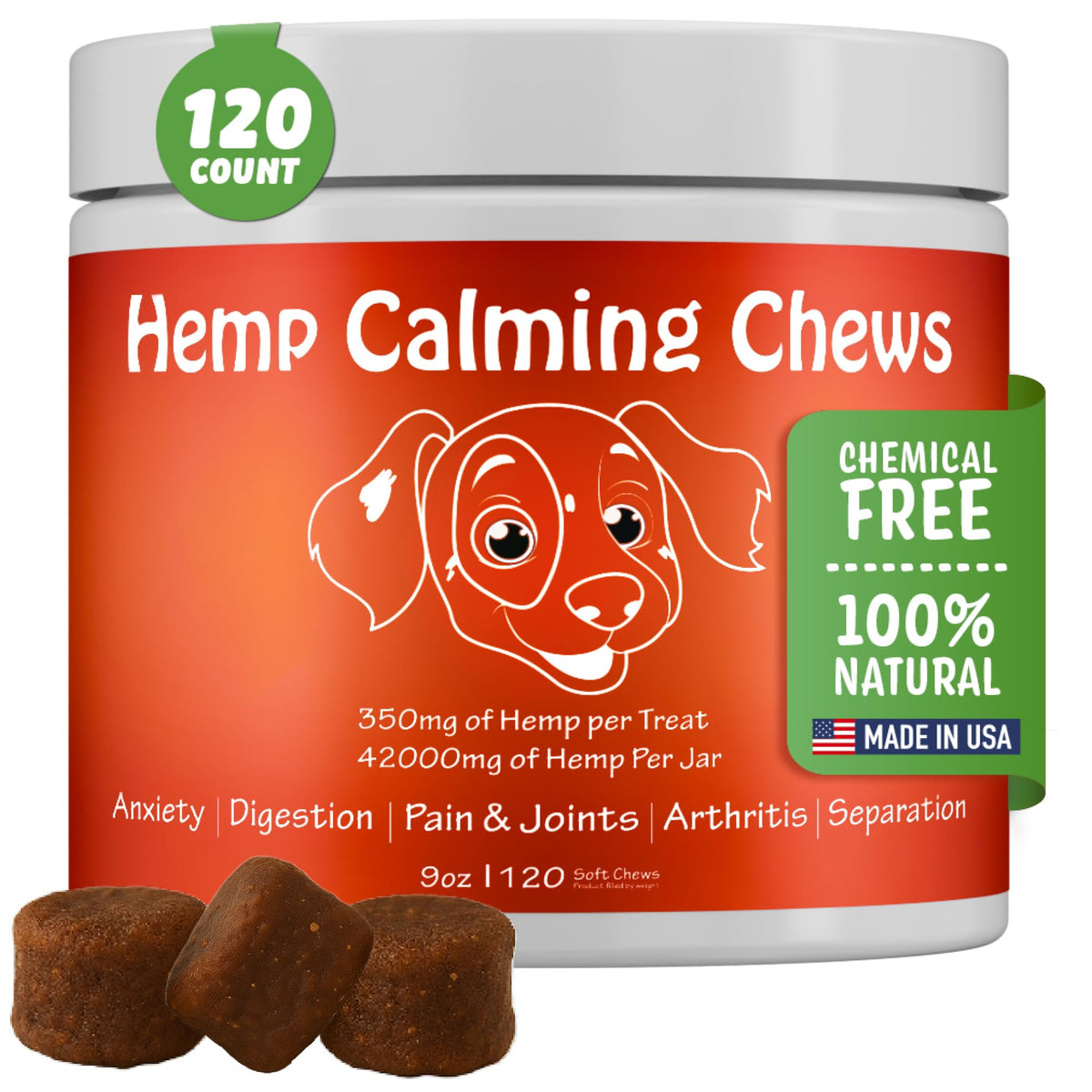 Colorado Dog hemp calming chews bottle helps ease anxiety with easy-to-dose servings