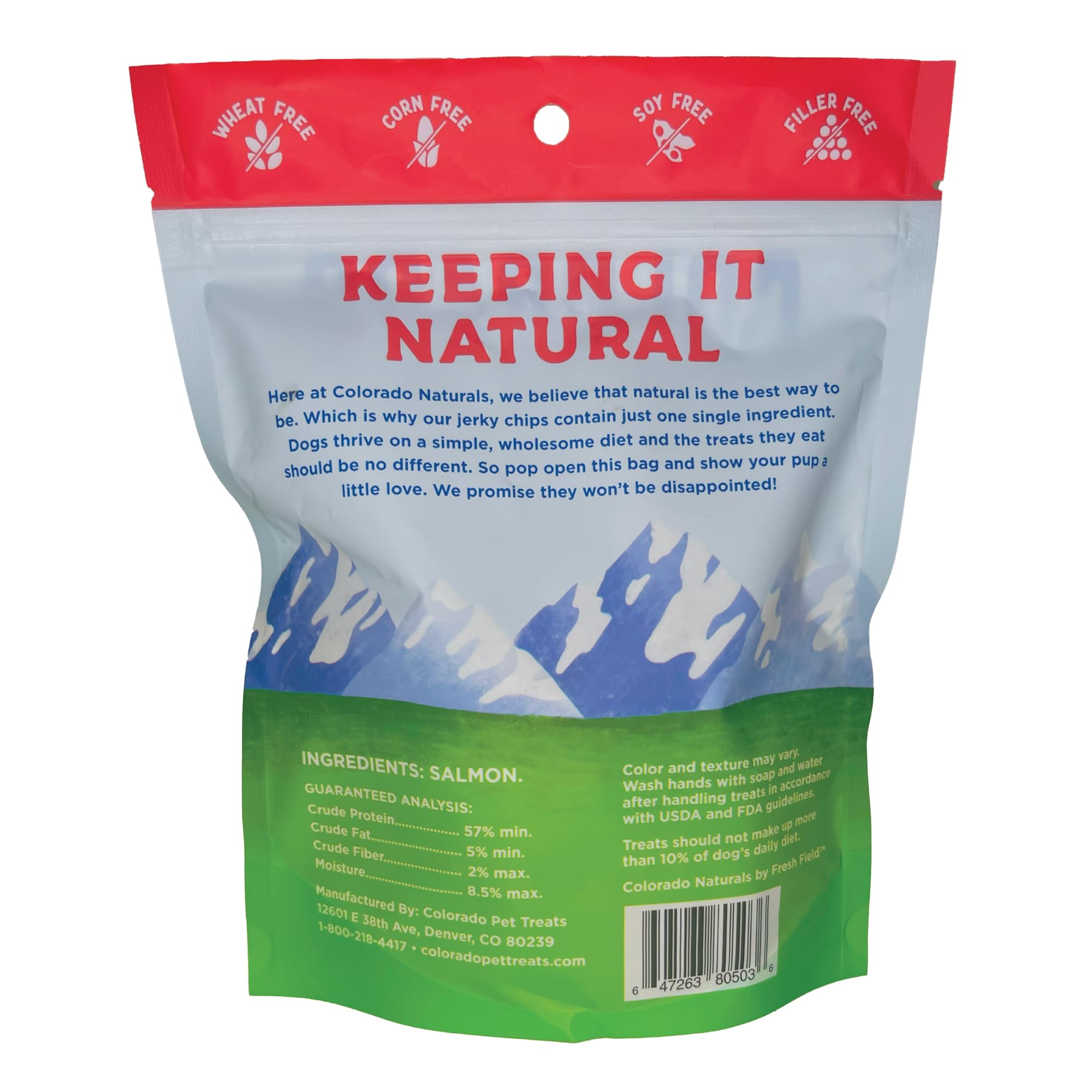 Colorado Naturals Salmon Jerky Chips close-up showing single-ingredient salmon bites for training rewards.