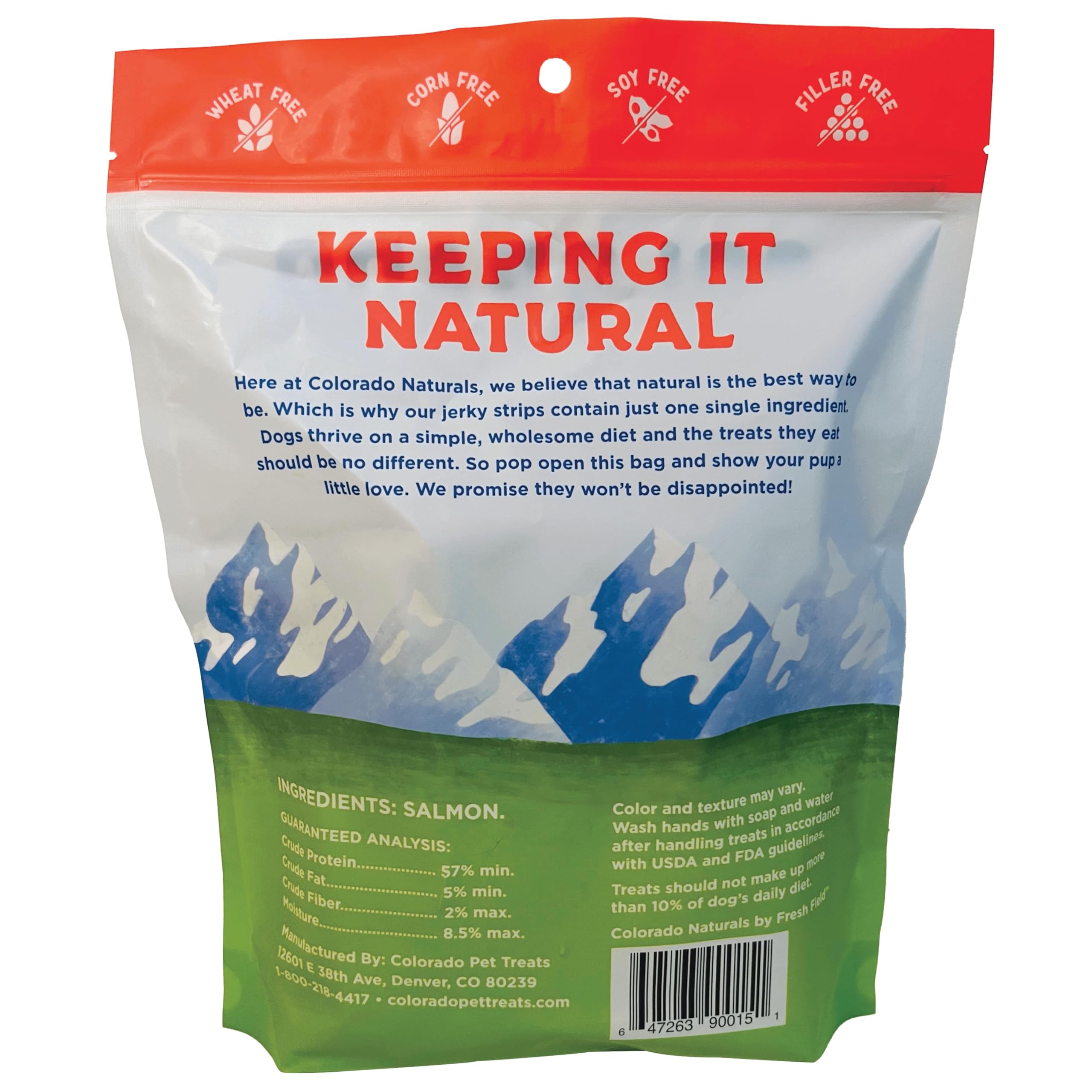 Colorado Naturals Salmon Jerky Strips rewards image emphasizes training-friendly treats.