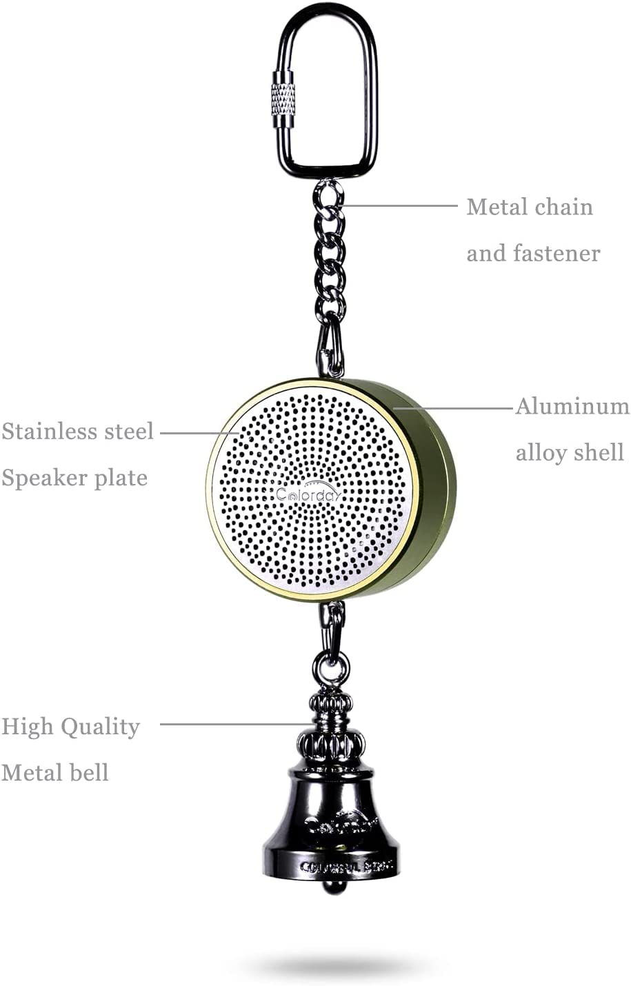 Colorday Talking Coach Green bell close-up showing durable metal bell.