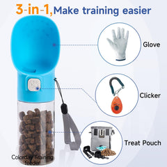 Colorday dispenser with treat pouch during walking training.