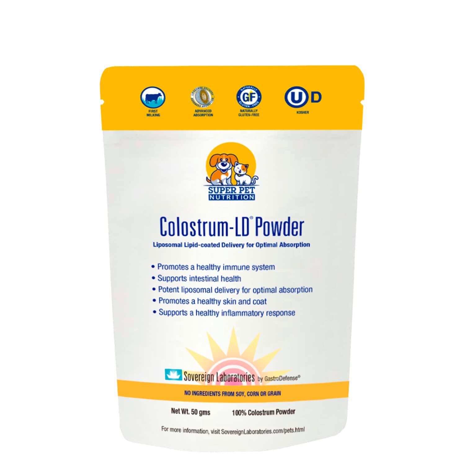 Colostrum-LD liposomal delivery bottle for pets supports immune and digestive health.
