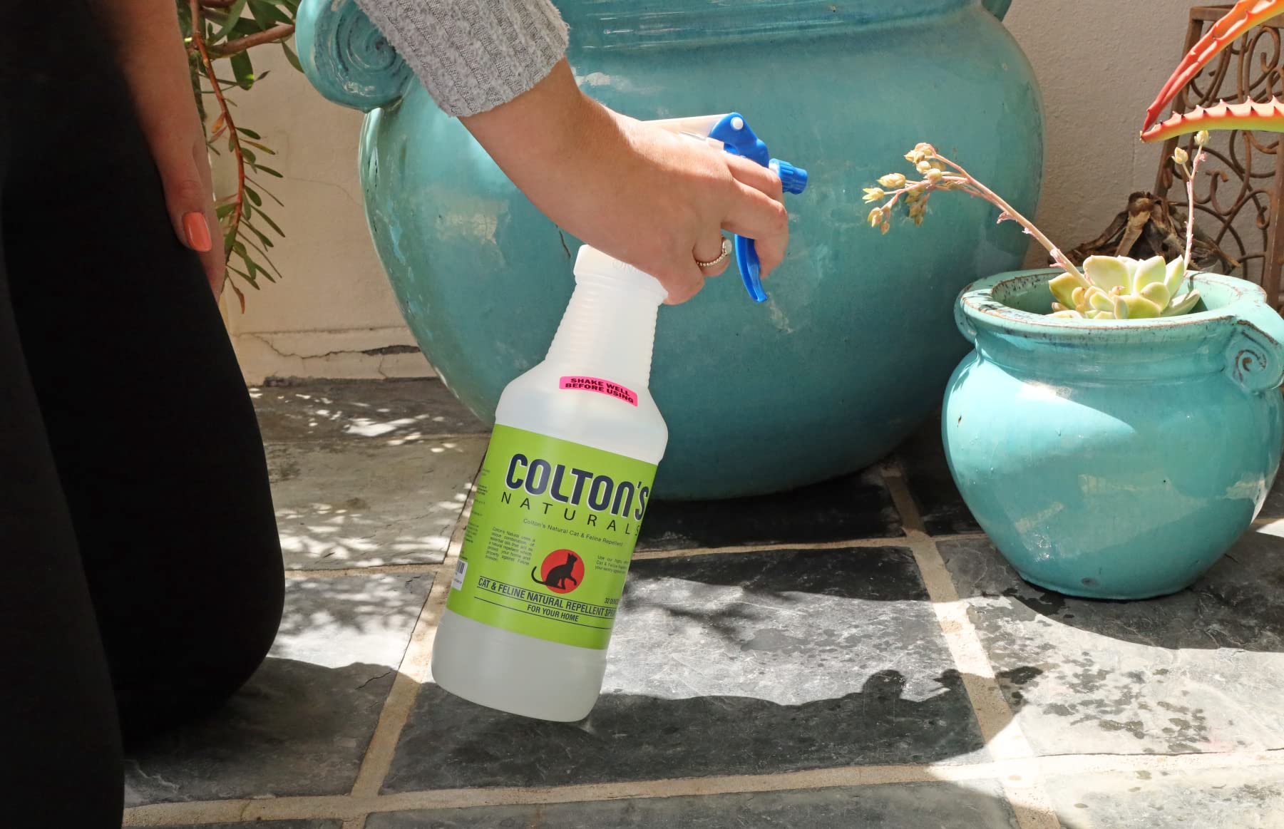 Colton's Naturals cat repellent spray used indoors to deter cats from entryways