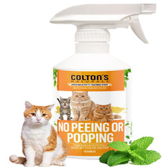 Colton's Naturals NO PEE NO POOP spray bottle aids cat potty training.