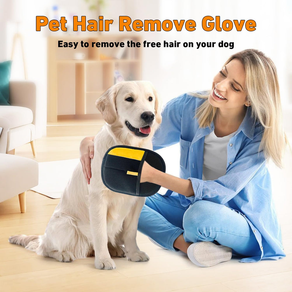 Comasua Pet Hair Remover Glove in action while grooming a pet to collect loose fur