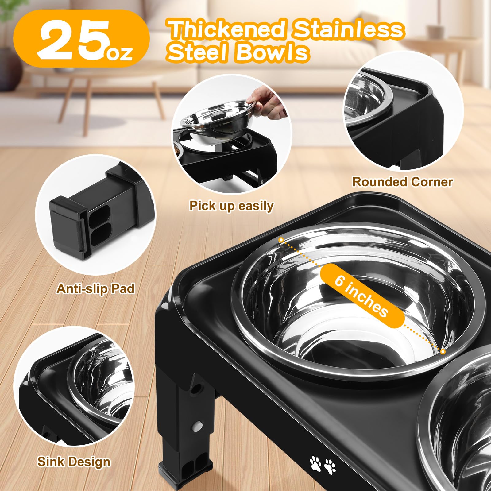 COMESOON anti-slip dog bowl feeder prevents sliding during mealtimes and reduces mess.