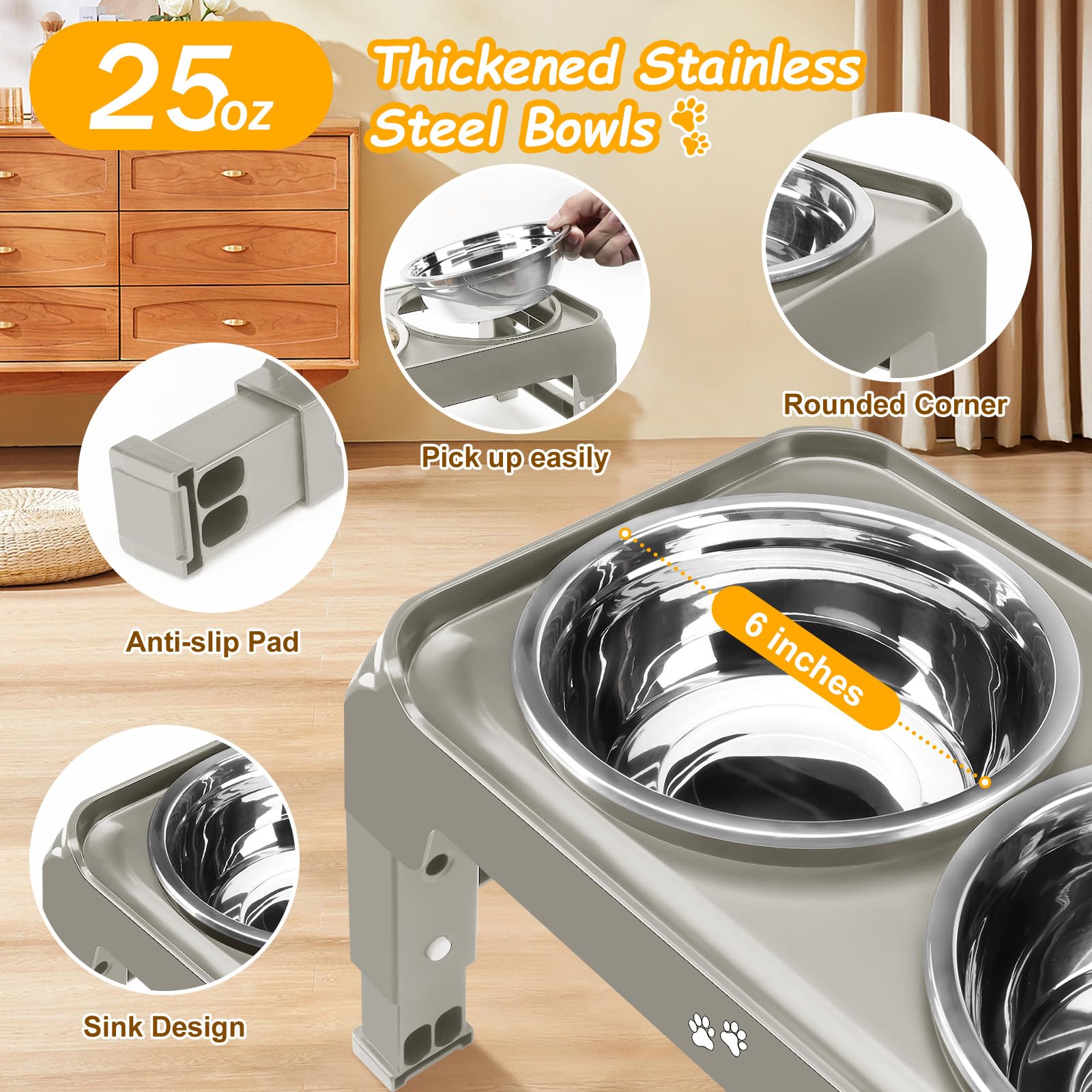 COMESOON elevated bowls stand at 2.75-inch height ideal for puppies' early meals